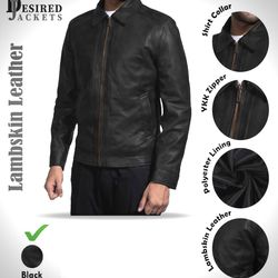 Desired Mens Leather Jacket - Real Lambskin Classic Vintage Style Black Leather Jackets For Men
