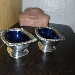 Ellis Baker Silver Plate Cobalt Glass Lined Salt Cellars