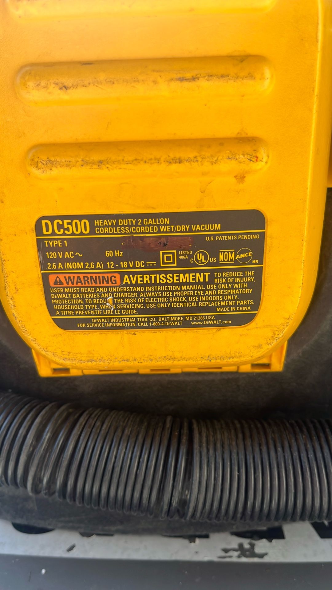 Dewalt DC500 Heavy Duty Cordless/ Corded Wet/Dry Vacuum