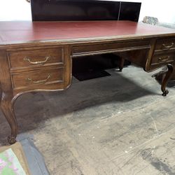 Large Leather Top Walnut Desk Louis XV Style