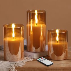 Gold Glass Flameless Pillar Candles 