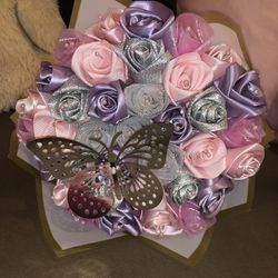 Purple Pink Silver Forever Flower Bouquet 