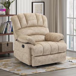 38.5 Inch Wide Large Manual Recliner Chair for The Elderly, Breathable Fabric Push Back Recliner Chair with Overstuffed Arm and Backrest, Living Room 