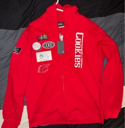 Cookies SF "Enzo" Full-Zip Fleece Hoodie - Red with Multi-Patches - Men's Size XL- NWT