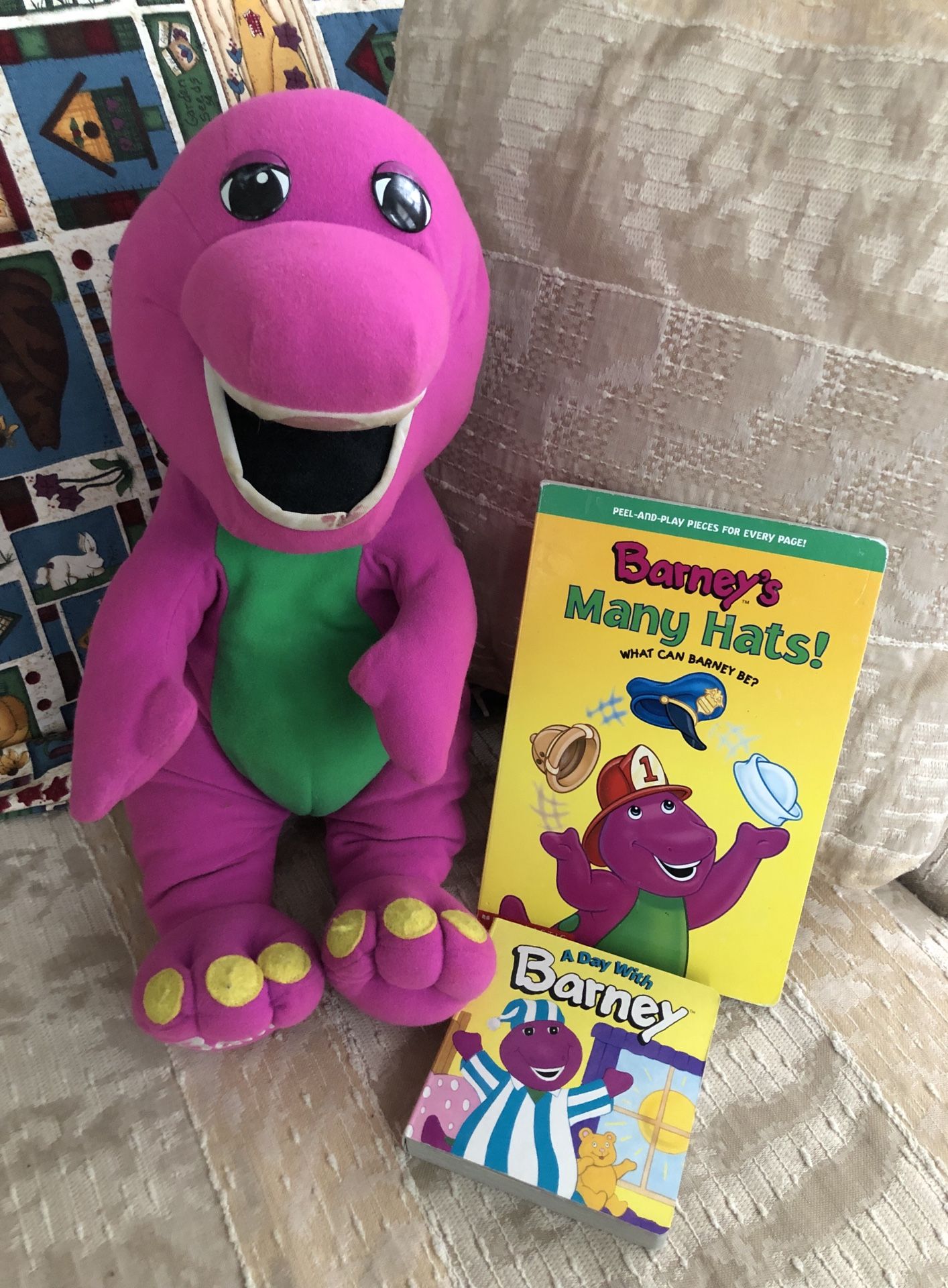 Vintage Talking Barney Plush with Books