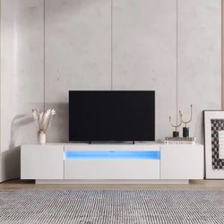 78.74" Length LED Lights TV Stand, Modern TV Cabinet with Storage Drawers & Doors
