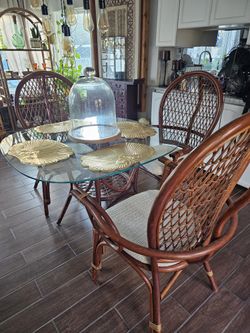 Soonroom Wicker Rattan Style MidCentury Modern Table And 3 Chairs  Dining Room Dining Table 