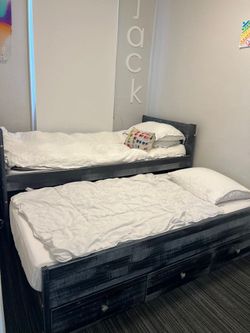 Bedz King Twin Captains Bed with Twin Trundle and 3 Drawers.