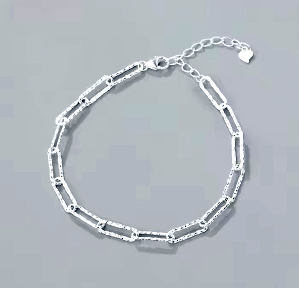 .925 Hammered Sterling Silver Adjustable Paper Clip Chain Bracelet 7" by Trimic