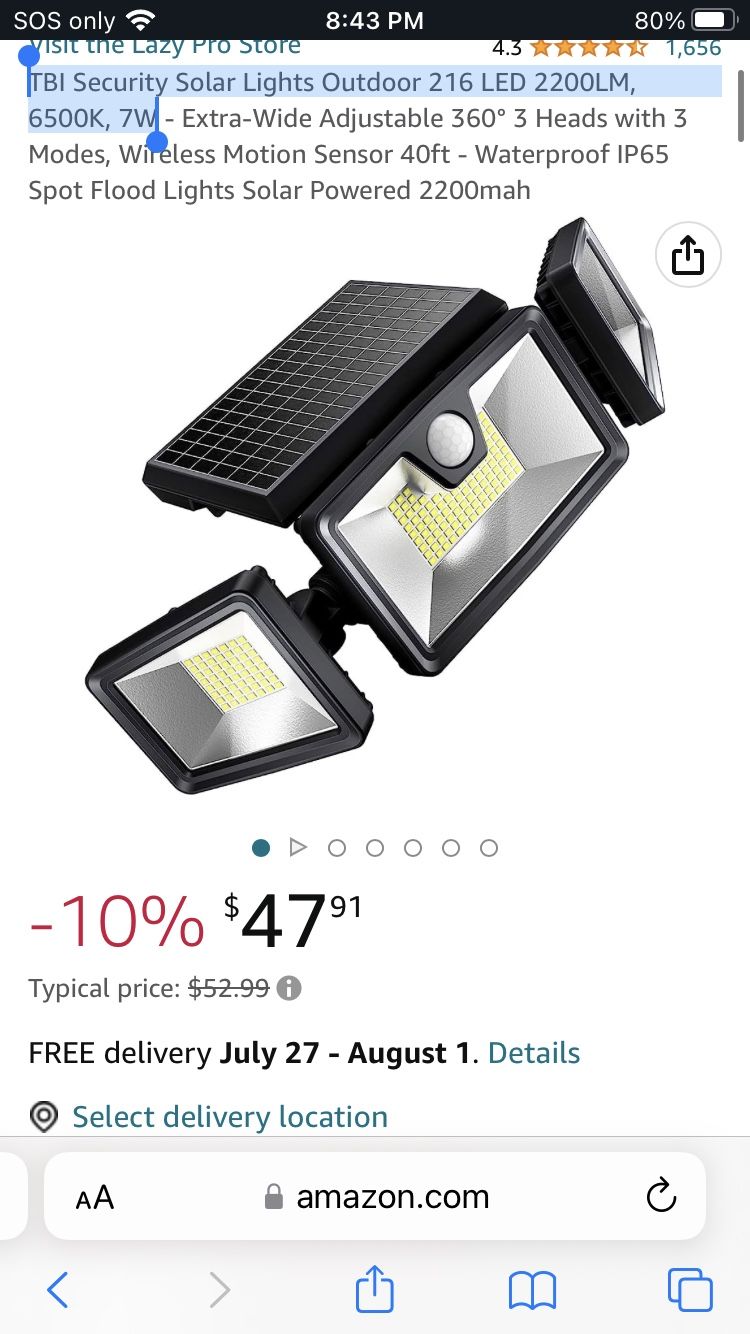 Tbi security solar lights sale outdoor 216 led 2200lm