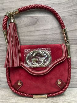 Gucci Suede Small Britt Tassel Shoulder Bag Dark Red - Authentic (A1D005711)