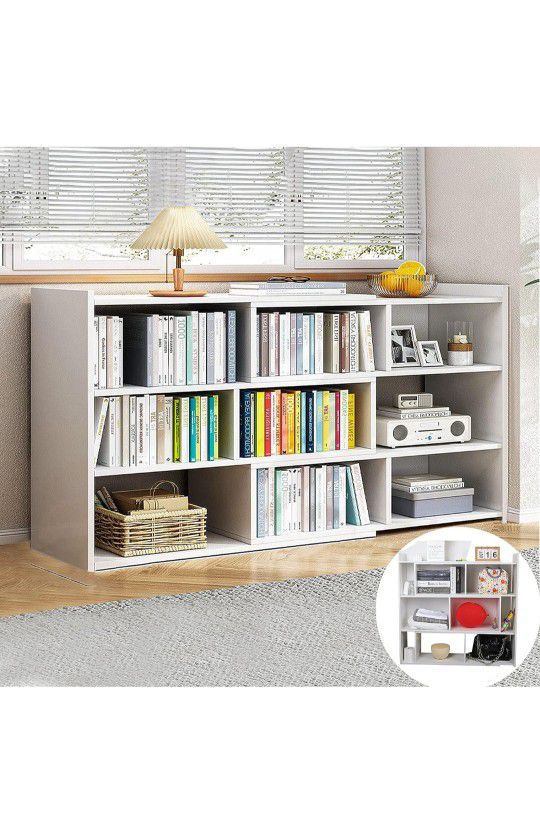 Wooden Adjustable Open Shelf Bookcase - 3-Tier Floor Standing Display Cabinet Rack