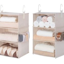 StorageWorks 6-Shelf Jumbo Closet Organizers, Two 3-Shelf Separable Hanging Shelves for Closet, 13" D x 15" W x 48 ¼"H,Mixing of Beige, White & Ivory
