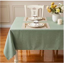 Textured Linen Table Cloth for Rectangle Tables - Sage Green，52 x 70 Inch