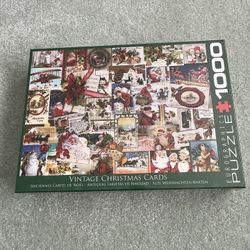 Vintage Christmas Cards, Jigsaw 1000 Piece Puzzle  Eurograhics 19.25” x 26.625”