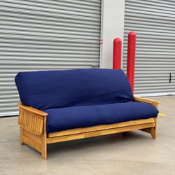 Free Delivery - Blue Futon Sofa With Comfortable Mattress