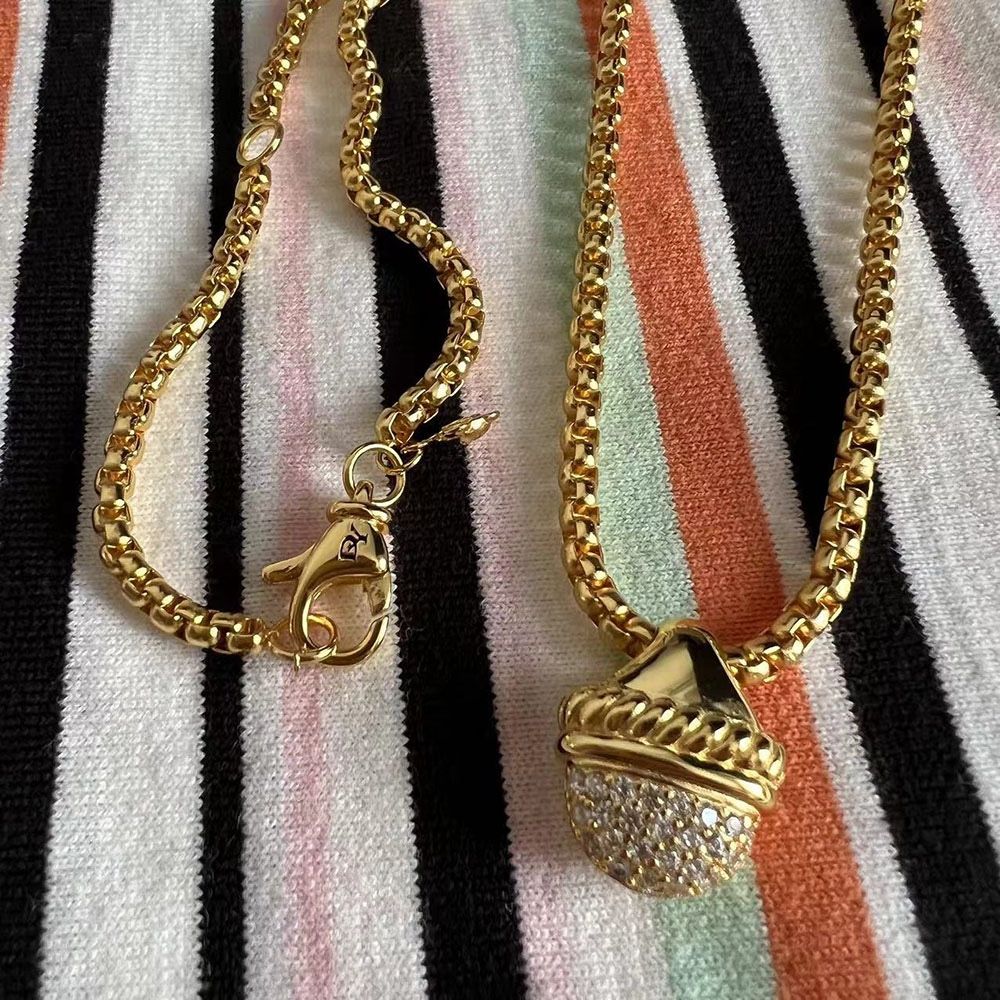 David yurman Diamond Acorn Pendant 18k Necklace 16in