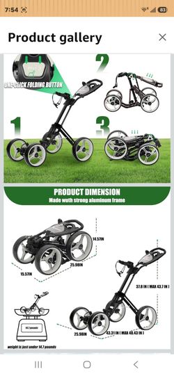 XDriveMax GC53 4 Wheel Golf Push Cart, One-Click Folding Golf Trolley Lightweight Golf Bag Pull Cart Caddy Cart for Golf Clubs and Golf Bag with Cup H
