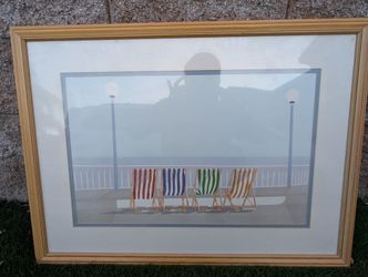 Beachside Deck Chairs Painting With Wood Frame 24 x 32 Inches