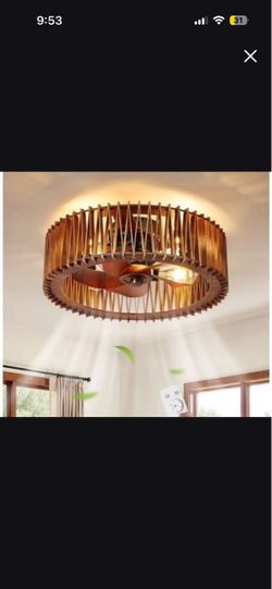 Wood Cage Ceiling Fan with Light