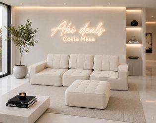 108" Boneless sectional Couch for Living Room, Convertible L-Shape with Ottoman, light beige  J-29