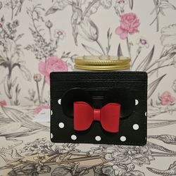 Kate Spade Disney Minnie Mouse Cardholder Black Wallet Red Bow 