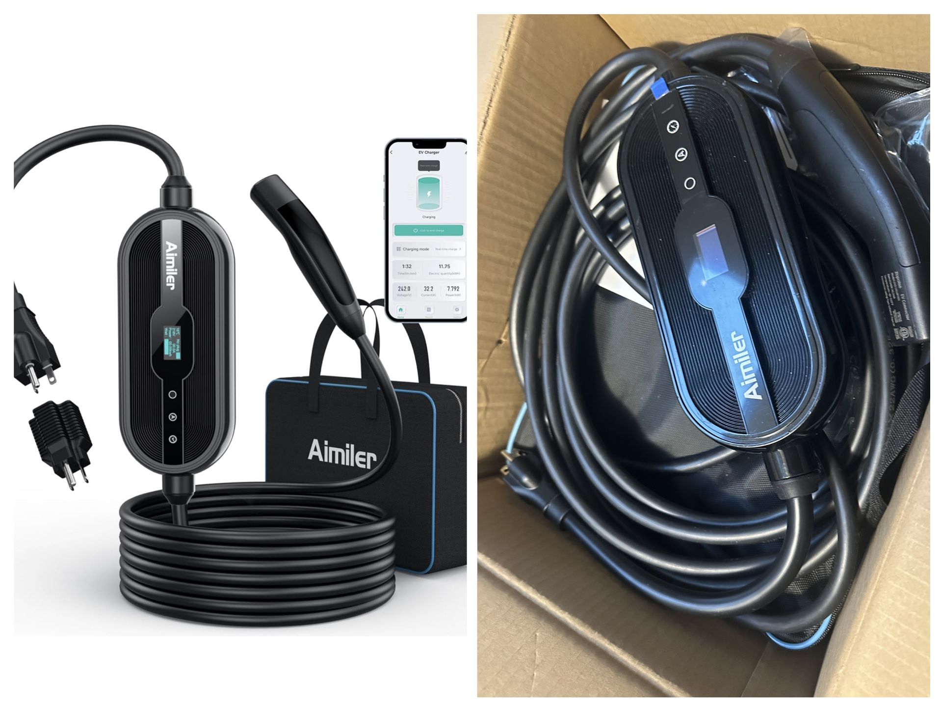 Level 1/2 EV Charger(WiFi APP) for NACS Connector Cars/Tesla Model X/Y/3/S, 16Amp, 240V Nema 6-20 Plug & 120V NEMA 5-15 Adapter, 25ft ETL Listed Porta