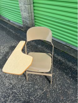 Vintage School Desk Attached Fold Up Metal Chair
