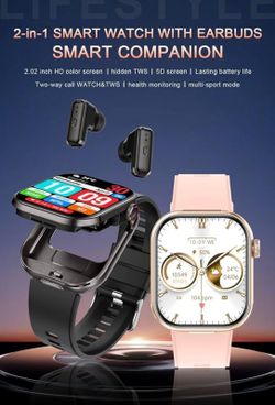 2 in 1 Smart Watches for Women,Waterproof Fitness Tracker Watch with Wireless Earphone Compatible for Android iOS