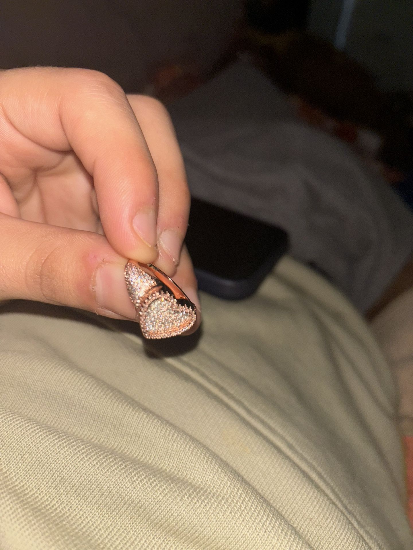 Rose Gold Heart Ring Moissanite Diamonds Size 6