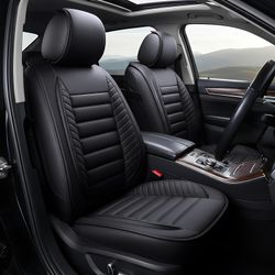Universal *NEW* OASIS AUTO Car Seat Covers *2 Front Seats* PU Leather Full Wrap Black