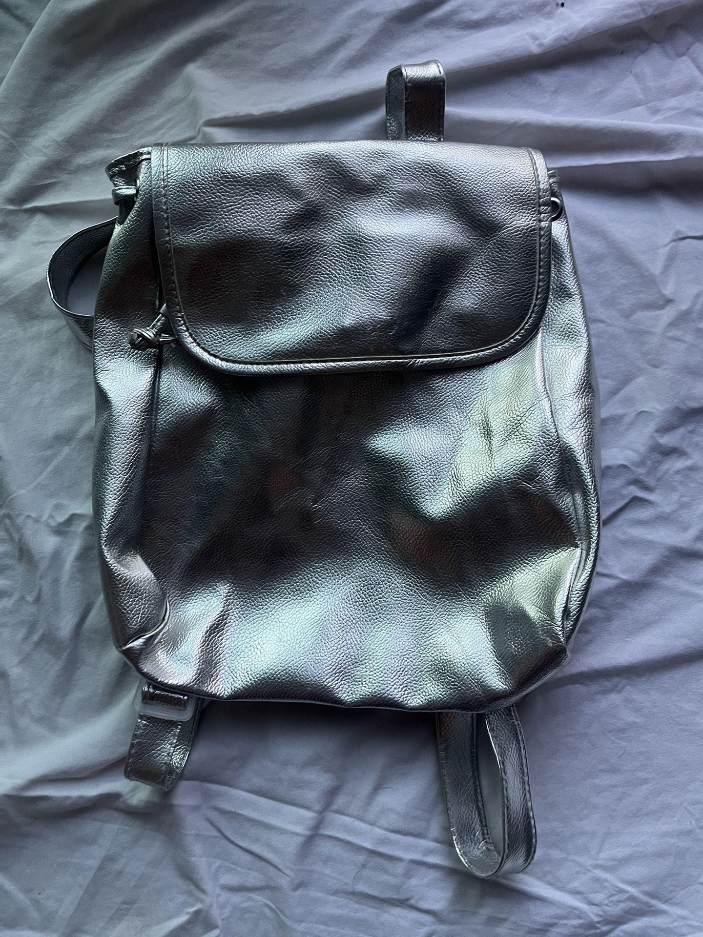 Metallic Silver Mini Backpack