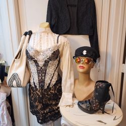 STEAM PUNK  vibe See All Photos!10 Items!Lace Skirt , Silk Blouse,lace Corset See