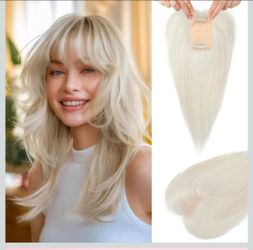 12 Inch Clip in white blonde Human Hair Toppers for Thinning Hair, Cover Hairpiece