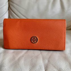 Tory Burch Orange Textured Leather Soft Sunglasses/Eyeglasses Case Magnetic