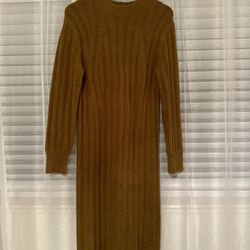 Fitted Sweater Dress Mustard Color Size S