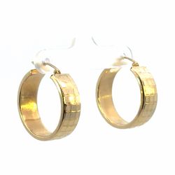 Woman’s Ladies 14k Yellow Gold 1” Inch 7.8mm Checkboard Flat Hoop Earrings GP3115217