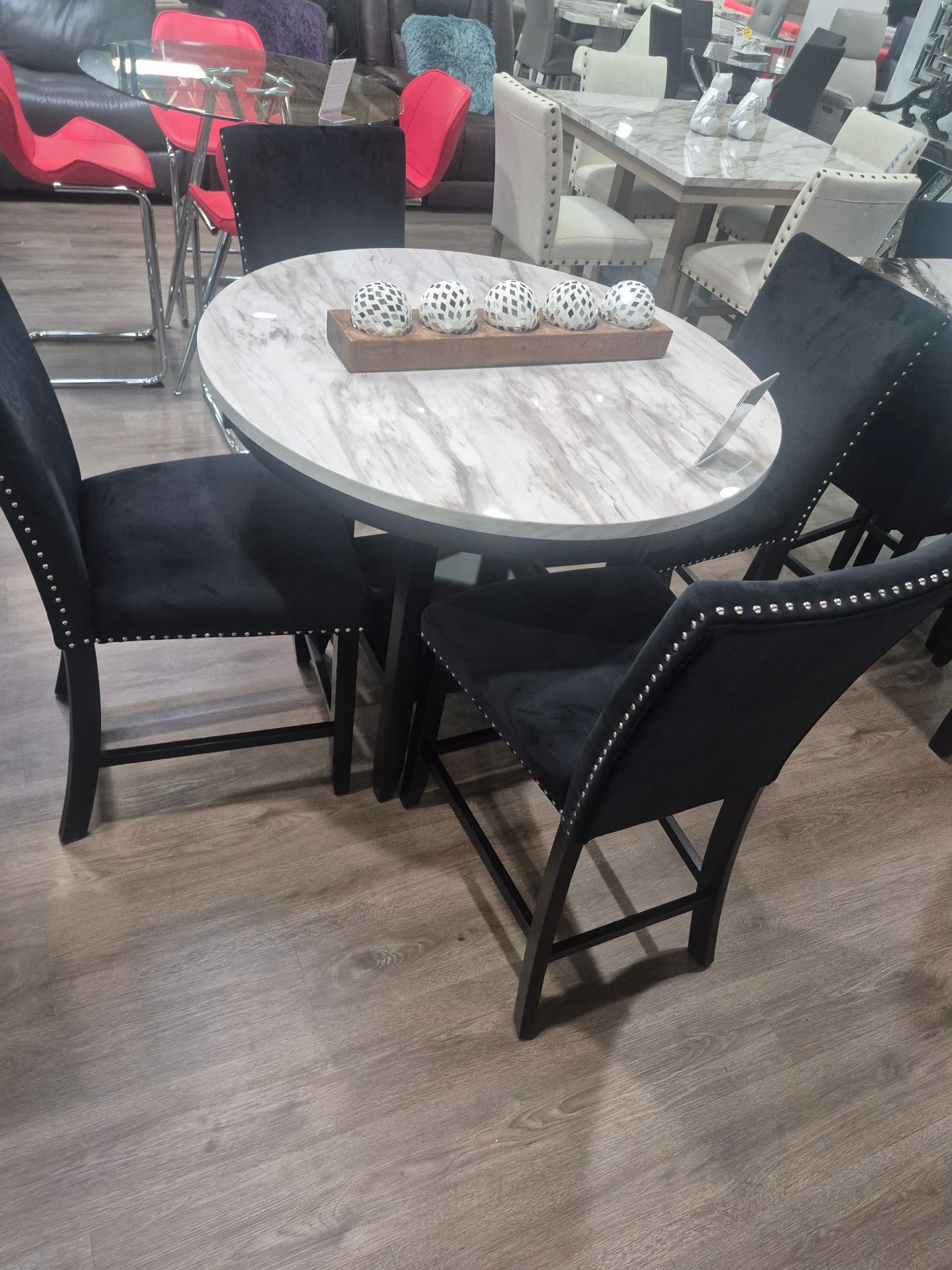 Modern Marble Dining Table with 2 Velvet Chairs