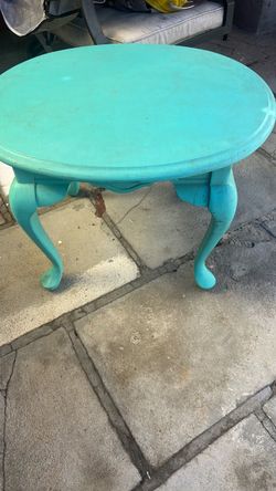 Round Turquoise Queen Anne Side Table