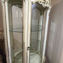 2 Pieces China Cabinet Ivory Two Glass Inner Shelves 