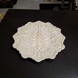 D.L. Rhein Handcrafted 12" Porcelain Platter In Ivory With Silvestri Tree Pattern, Awesome Scalloped Edges 
