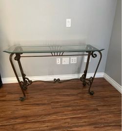 Wrought Iron Glass Top Console Table