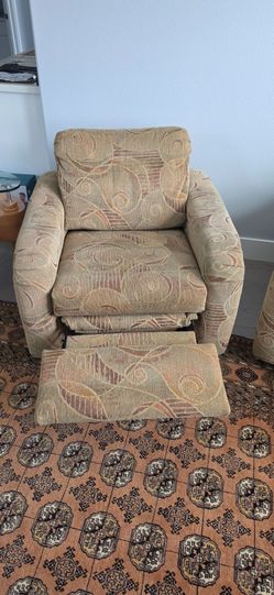 Two Inclining chairs in tan print