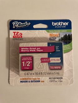 Brother label maker TZe tape - pink with white font
