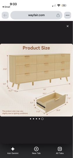 6-Drawer Wide Dresser with Fluted Front