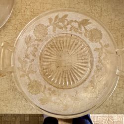 EAPG Collectible Glass Handled Shallow Dish with Dahlia Pattern