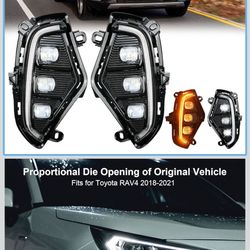 LED Daytime Running Lights Fit for Toyota RAV4 2019 2020 2021 2022 2023 2024 DRL Fog Lights Kit Rav4 Fog Lights Assembly Replace Amber Turn Signal Lam