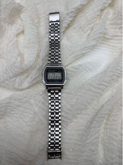 Silver digital watch with a retro vibe, Casio-style #retro #watch