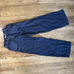 Faherty Brand Womens XS Navy Blue 100% Linen Wide Leg Paperbag Waist Pants