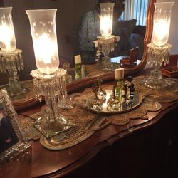 Antique Crystal Hurricane Lamps